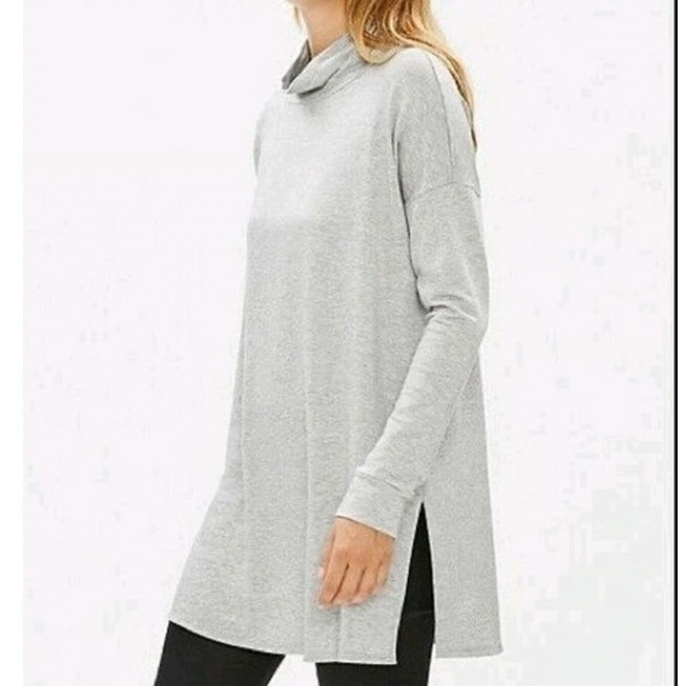 EILEEN FISHER Gray Tencel Lyocell Stretch Funnel Neck Tunic Top Small Casual